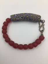 Load image into Gallery viewer, Venetian Beads, Millefiori, Recycled Glass Beads, Ghana Beads, Silver, Sterling Silver Bracelet