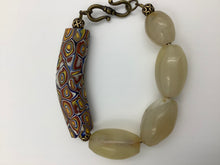 Load image into Gallery viewer, Antique White Agate & Venetian Millefiori Bead Bracelet