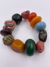 Load image into Gallery viewer, Chunky EV Candy Bracelet with Recycled Glass Beads, Brass Beads, Turquoise Howlite Beads & Resin beads