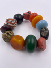 Load image into Gallery viewer, Chunky EV Candy Bracelet with Recycled Glass Beads, Brass Beads, Turquoise Howlite Beads & Resin beads