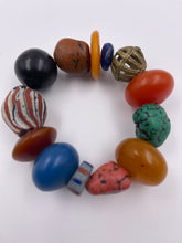 Load image into Gallery viewer, Chunky EV Candy Bracelet with Recycled Glass Beads, Brass Beads, Assorted Resin Beads & Turquoise Howlite Beads