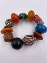 Load image into Gallery viewer, Chunky EV Candy Bracelet with Recycled Glass Beads, Brass Beads, Assorted Resin Beads & Turquoise Howlite Beads