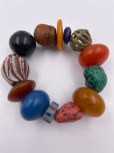 Load image into Gallery viewer, Chunky EV Candy Bracelet with Recycled Glass Beads, Brass Beads, Assorted Resin Beads & Turquoise Howlite Beads
