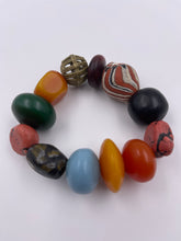 Load image into Gallery viewer, Chunky EV Candy Bracelet with Recycled Glass Beads, Brass Beads, Turquoise Howlite Beads & Resin beads