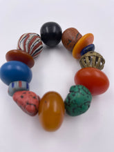 Load image into Gallery viewer, Chunky EV Candy Bracelet with Recycled Glass Beads, Brass Beads, Assorted Resin Beads & Turquoise Howlite Beads