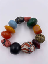 Load image into Gallery viewer, Chunky EV Candy Bracelet with Recycled Glass Beads, Brass Beads, Turquoise Howlite Beads & Resin beads