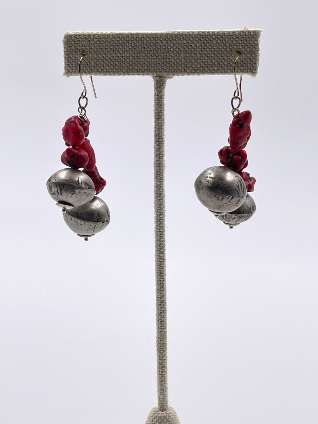 Tuareg Silver & Red Howlite Earrings