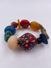 Load image into Gallery viewer, Chunky EV Candy Bracelet with Recycled Glass Beads, Lapis Lazuli, Assorted Resin Beads &amp; Brass Beads

