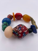 Load image into Gallery viewer, Chunky EV Candy Bracelet with Recycled Glass Beads, Lapis Lazuli, Assorted Resin Beads &amp; Brass Beads
